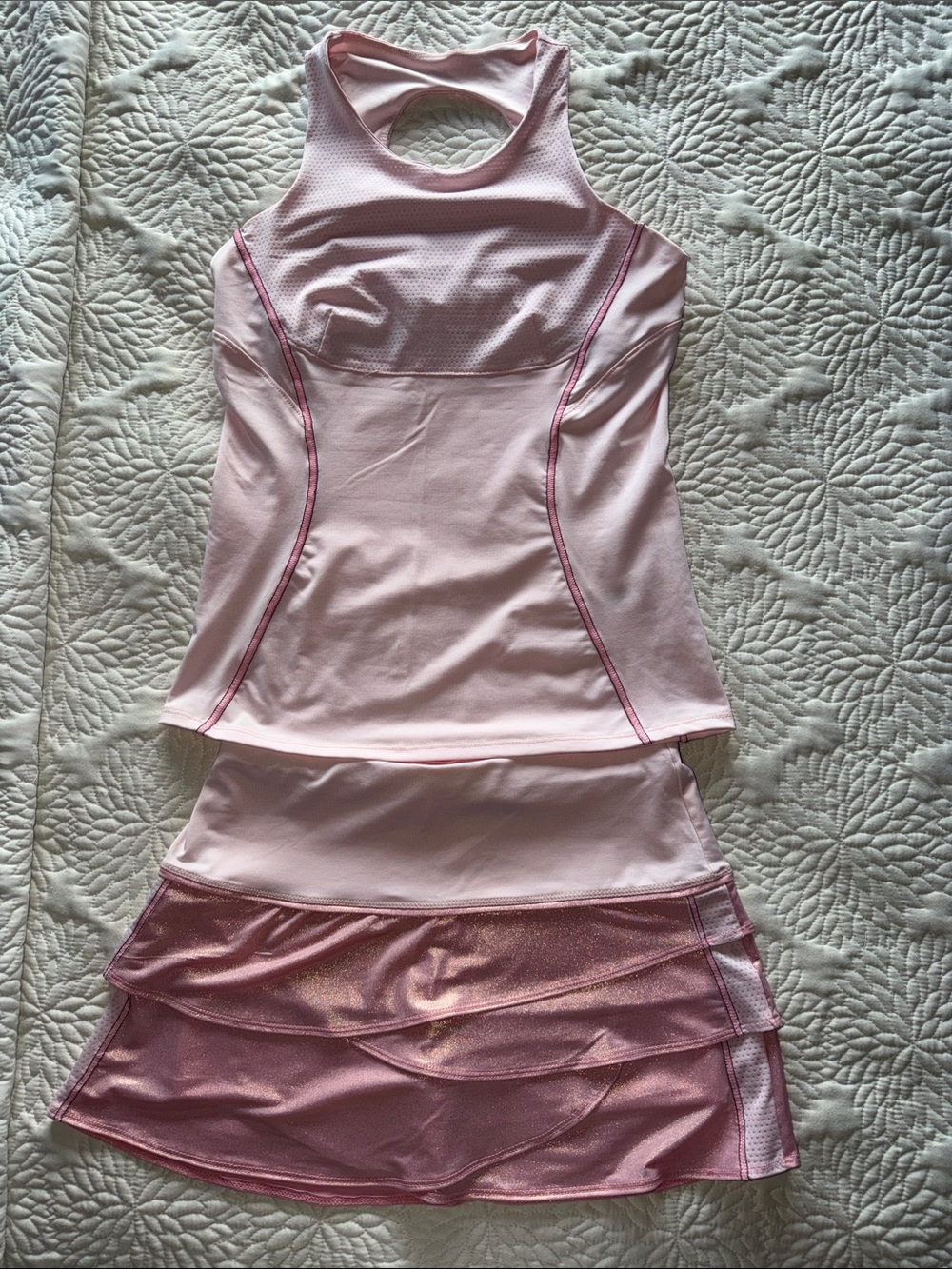 Lucky in Love Light Pink w Shimmer Tennis Tank & Skort